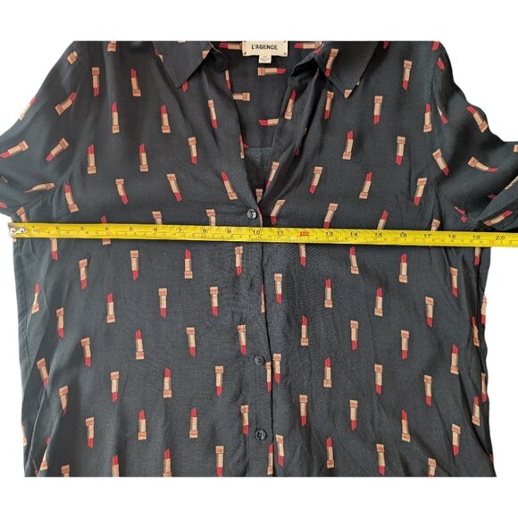 L'AGENCE | Holly Lipstick Print Long Sleeve Button Front Blouse | Small | Black - Picture 9 of 11